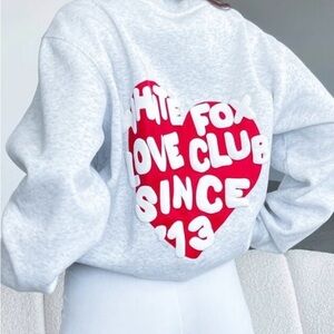 NWT White Fox Boutique Gray Oversized Sweatshirt with Red Heart Design M/L